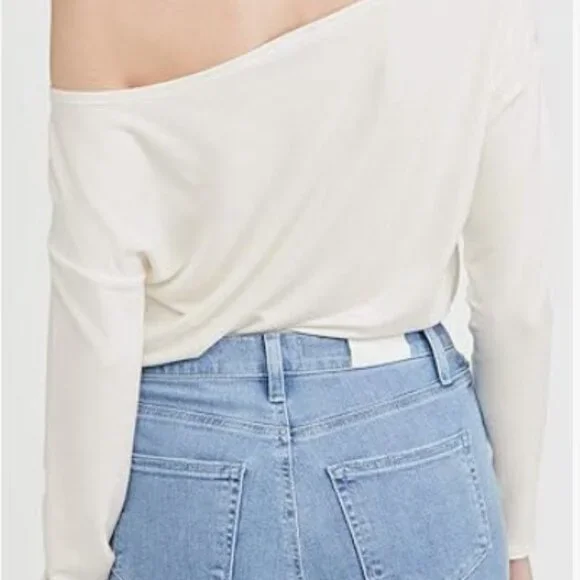 Paige Women's Suvi Long Sleeve Boat Neckline Bodysuit Blouse Ivory Color Size S - Picture 2 of 6